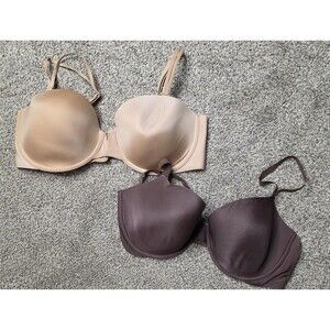 Victoria’s Secret Bras 38D Lot Of 2 Brown Tan Lined Demi Multi-Way Adjustable